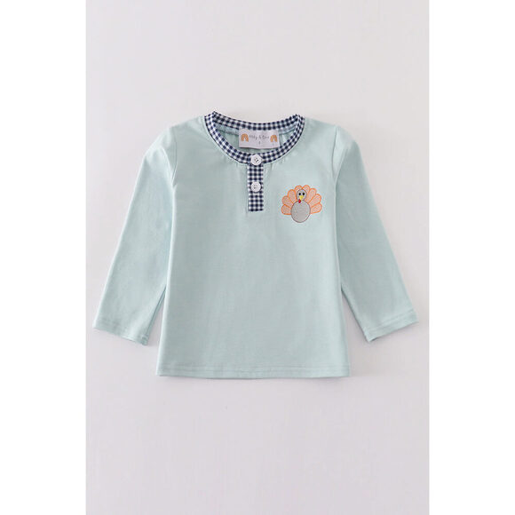 Green turkey embroidery boy top - Picture 1 of 4